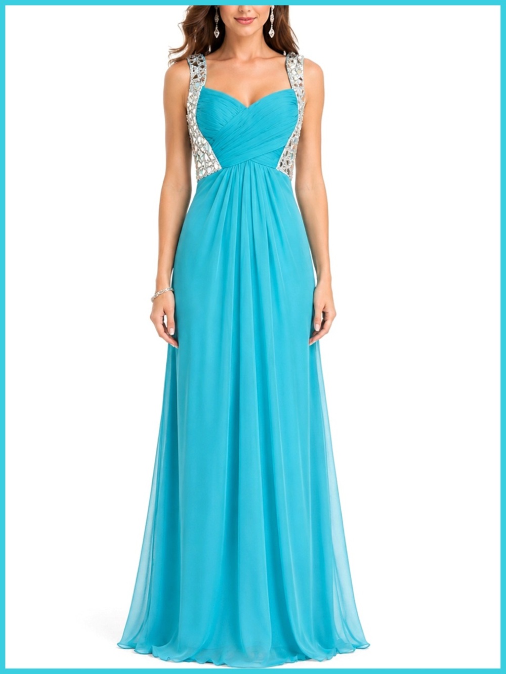 La Femme Embellished Aquamarine | Teal Blue Gown Dress